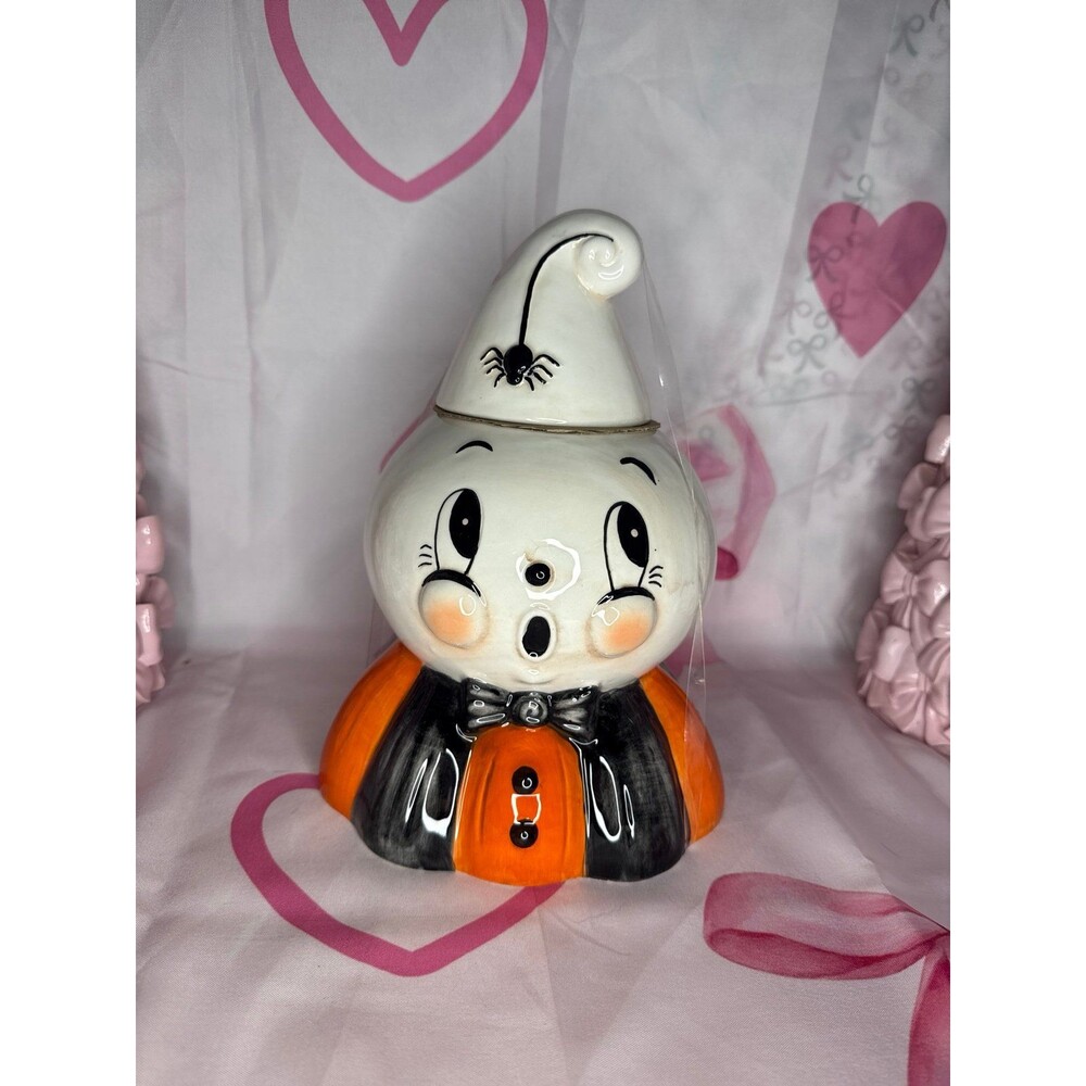 Johanna Parker Halloween Ghost Cookie Jar Spider Hat